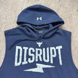 Under Armour Project Rock Training Hoodie Men M Blue ColdGear Fleece Sleeveless